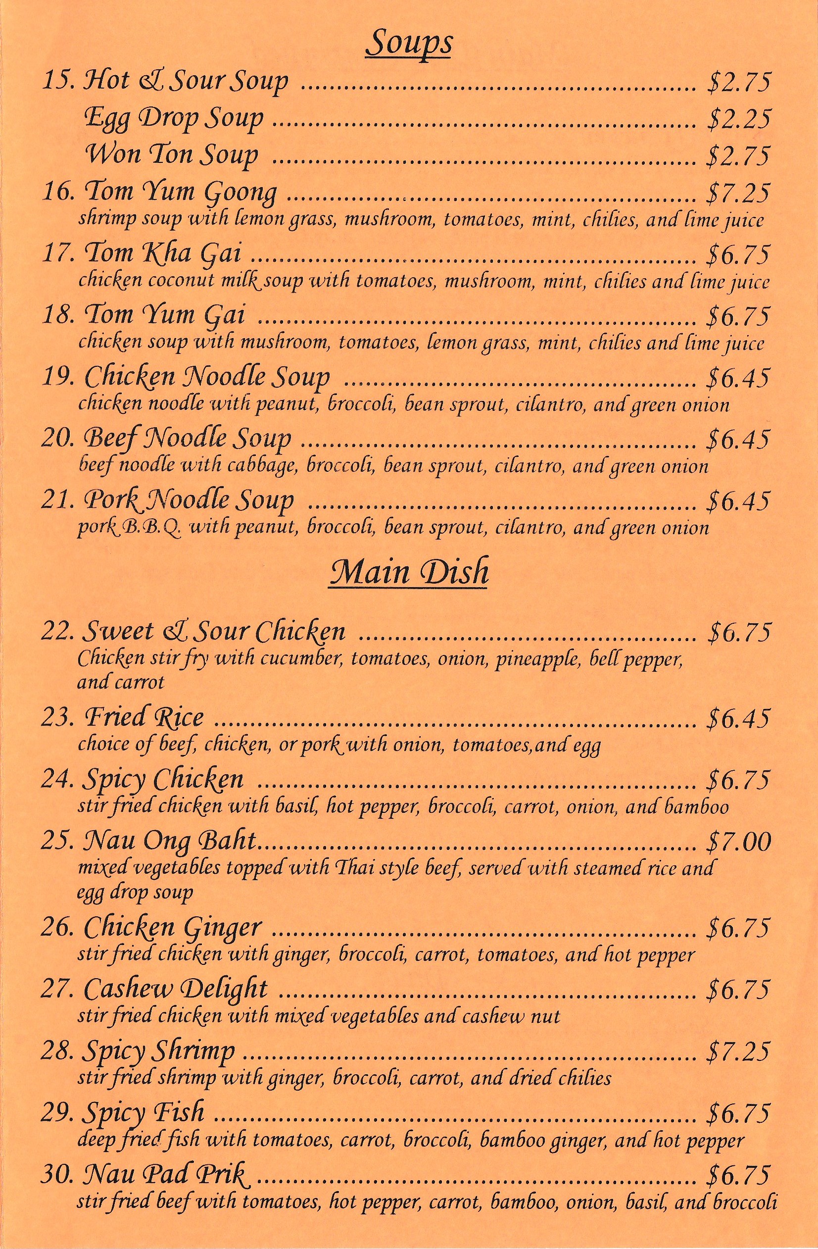 Bangkok Thai Restaurant Menu - Lubbock Menu